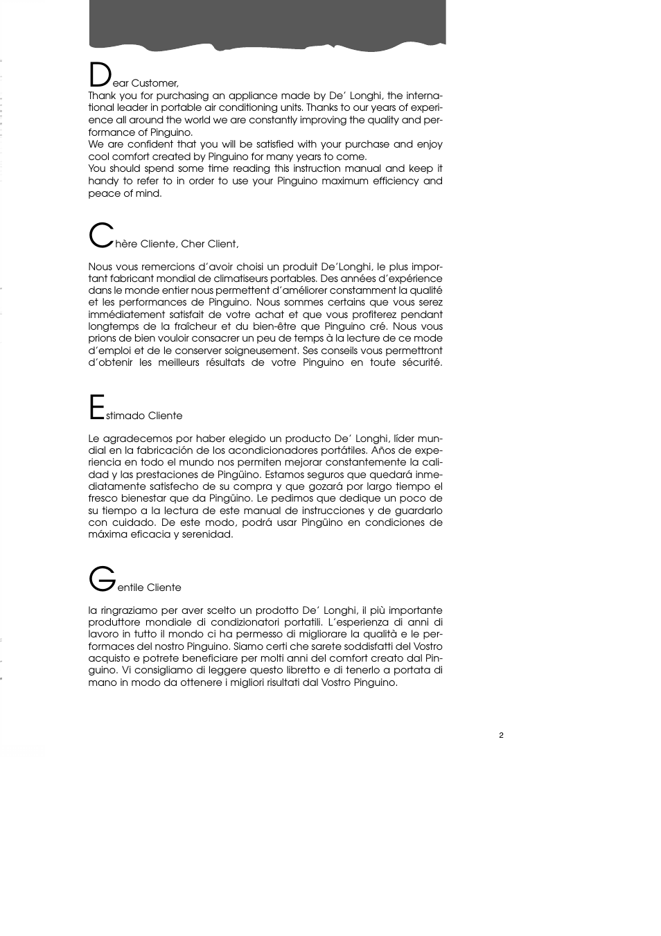 DeLonghi Pinguino PAC 700T User Manual | Page 2 / 4