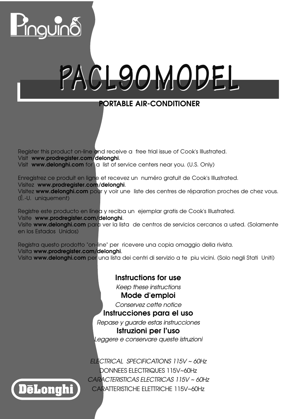 DeLonghi PACL90 User Manual | 18 pages