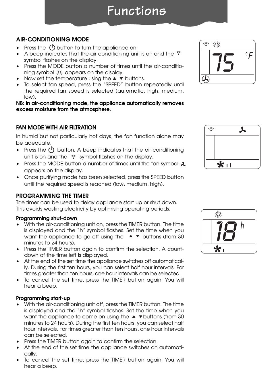 Functions | DeLonghi PACL90 User Manual | Page 12 / 18