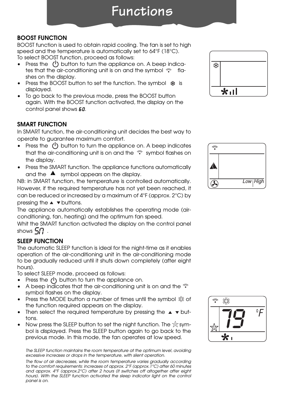 Functions | DeLonghi PACL90 User Manual | Page 13 / 18