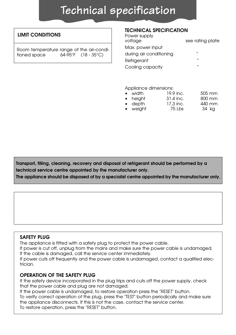 Technical specification | DeLonghi PACL90 User Manual | Page 17 / 18