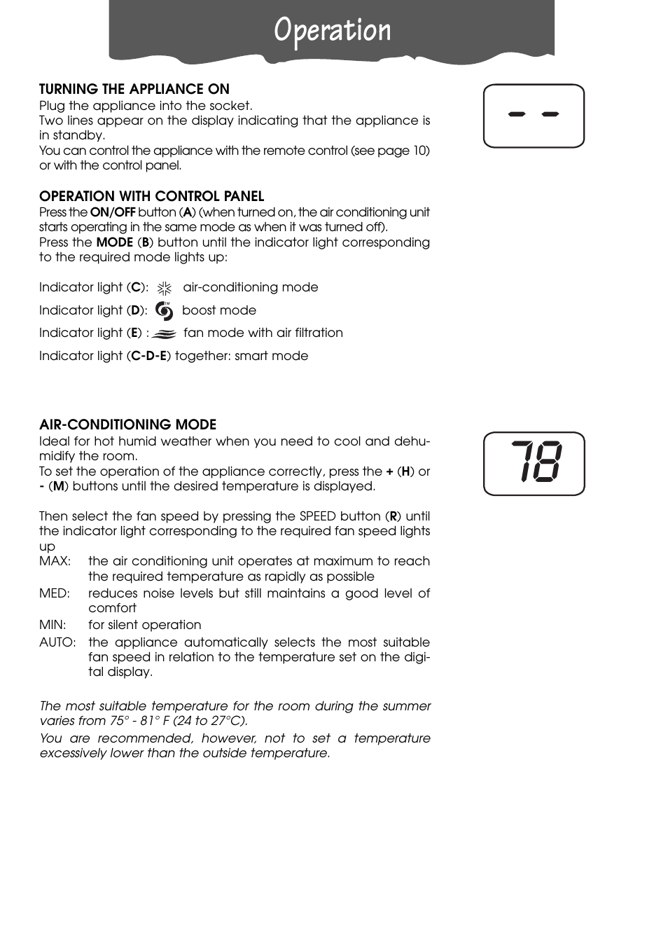 Operation | DeLonghi PACL90 User Manual | Page 8 / 18