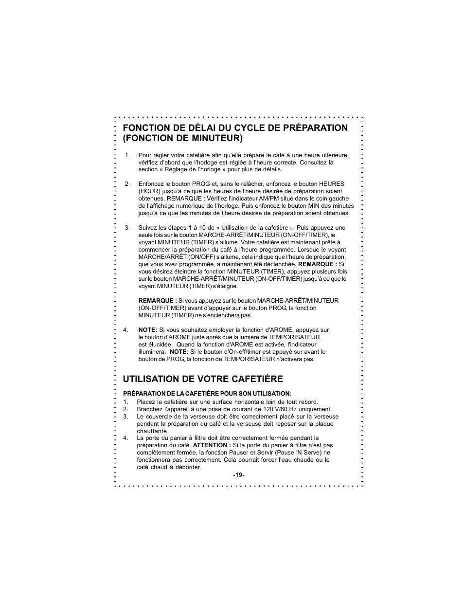 Utilisation de votre cafetière | DeLonghi DC54TC User Manual | Page 19 / 50