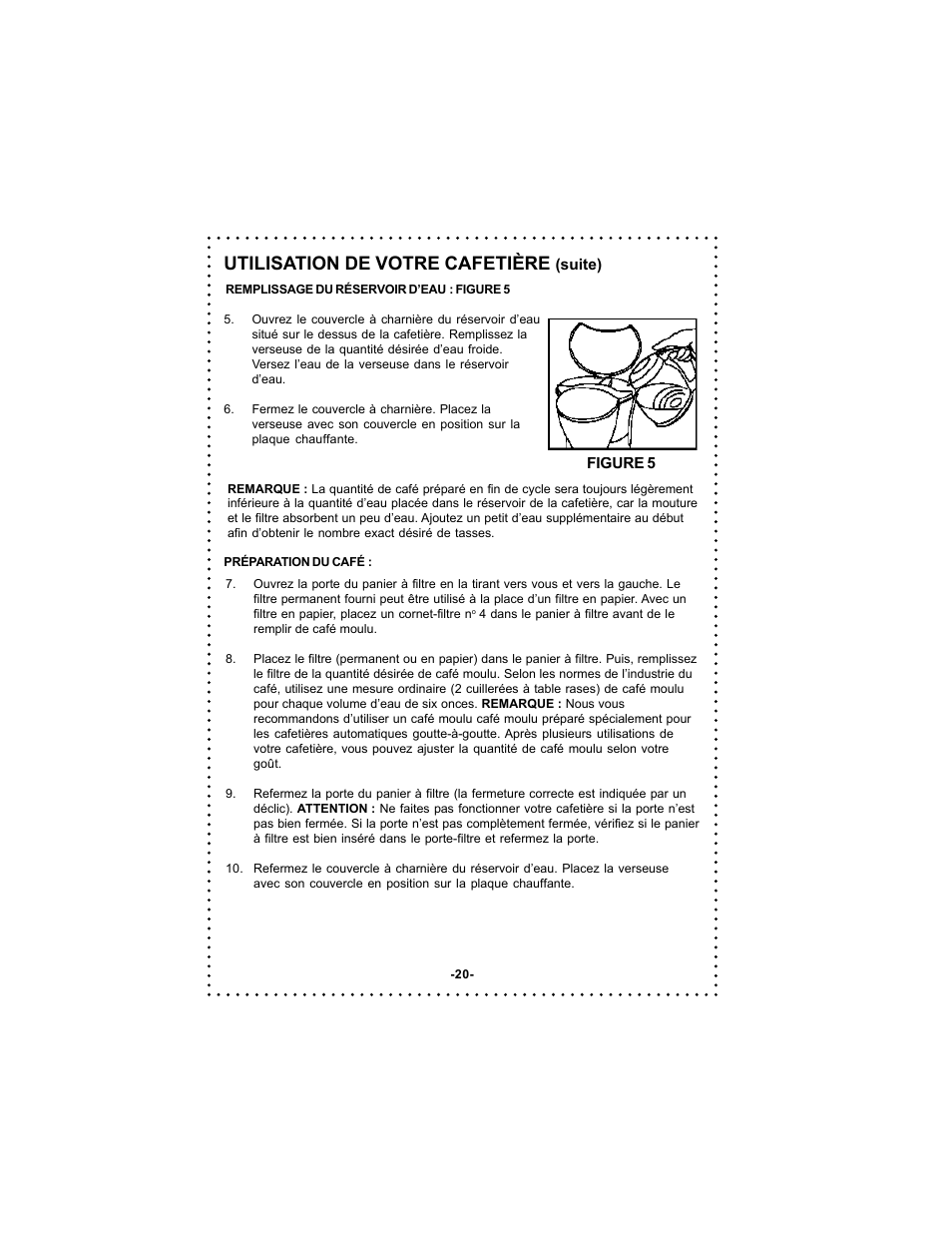 Utilisation de votre cafetière | DeLonghi DC54TC User Manual | Page 20 / 50