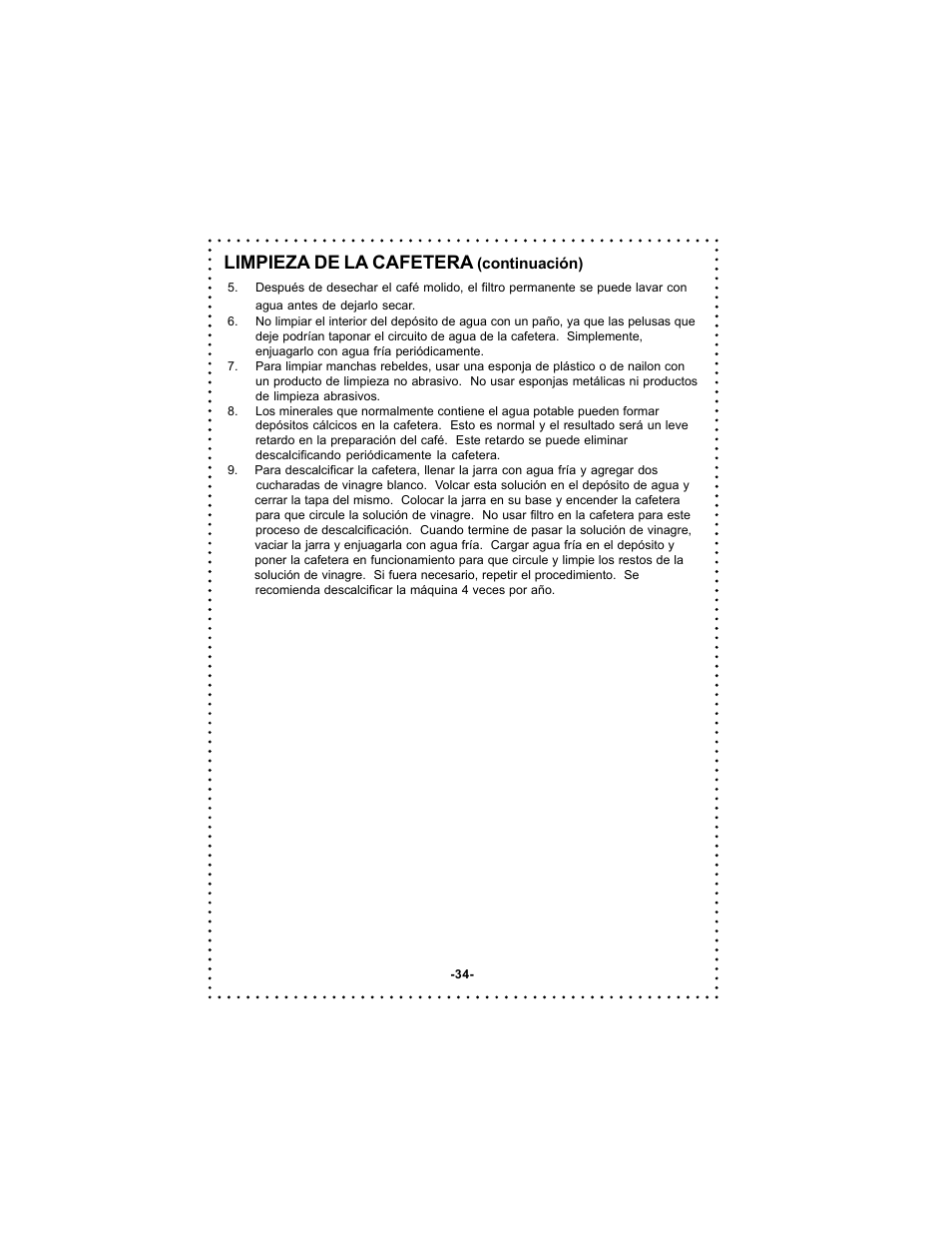 Limpieza de la cafetera | DeLonghi DC54TC User Manual | Page 34 / 50