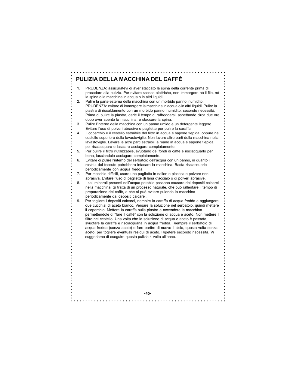 Pulizia della macchina del caffè | DeLonghi DC54TC User Manual | Page 45 / 50