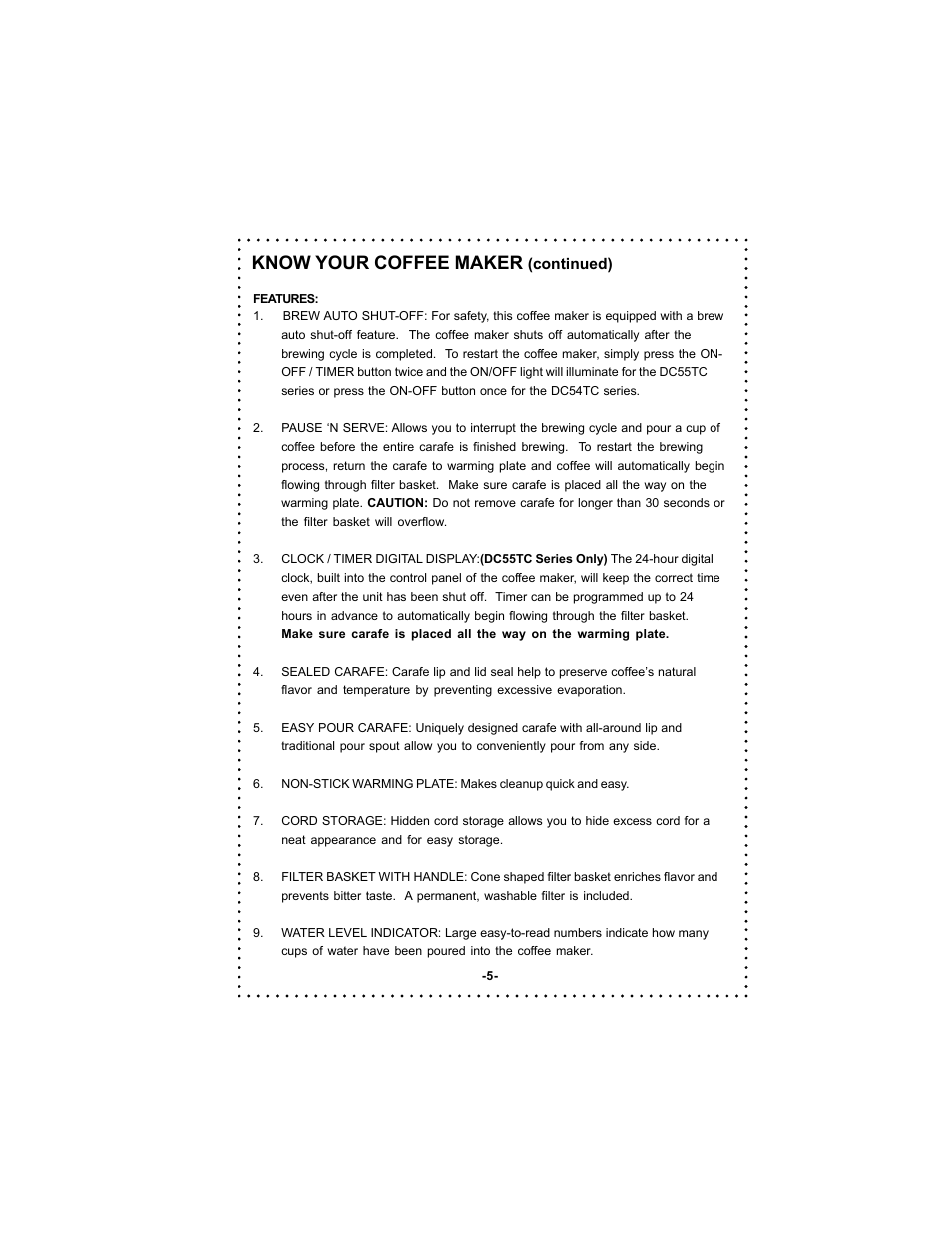 Know your coffee maker | DeLonghi DC54TC User Manual | Page 5 / 50