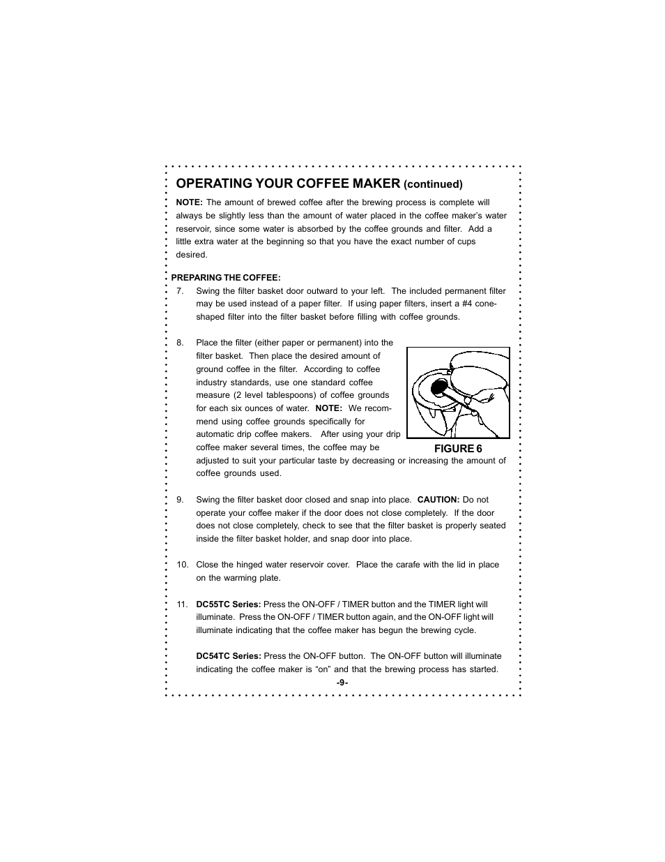 Operating your coffee maker | DeLonghi DC54TC User Manual | Page 9 / 50