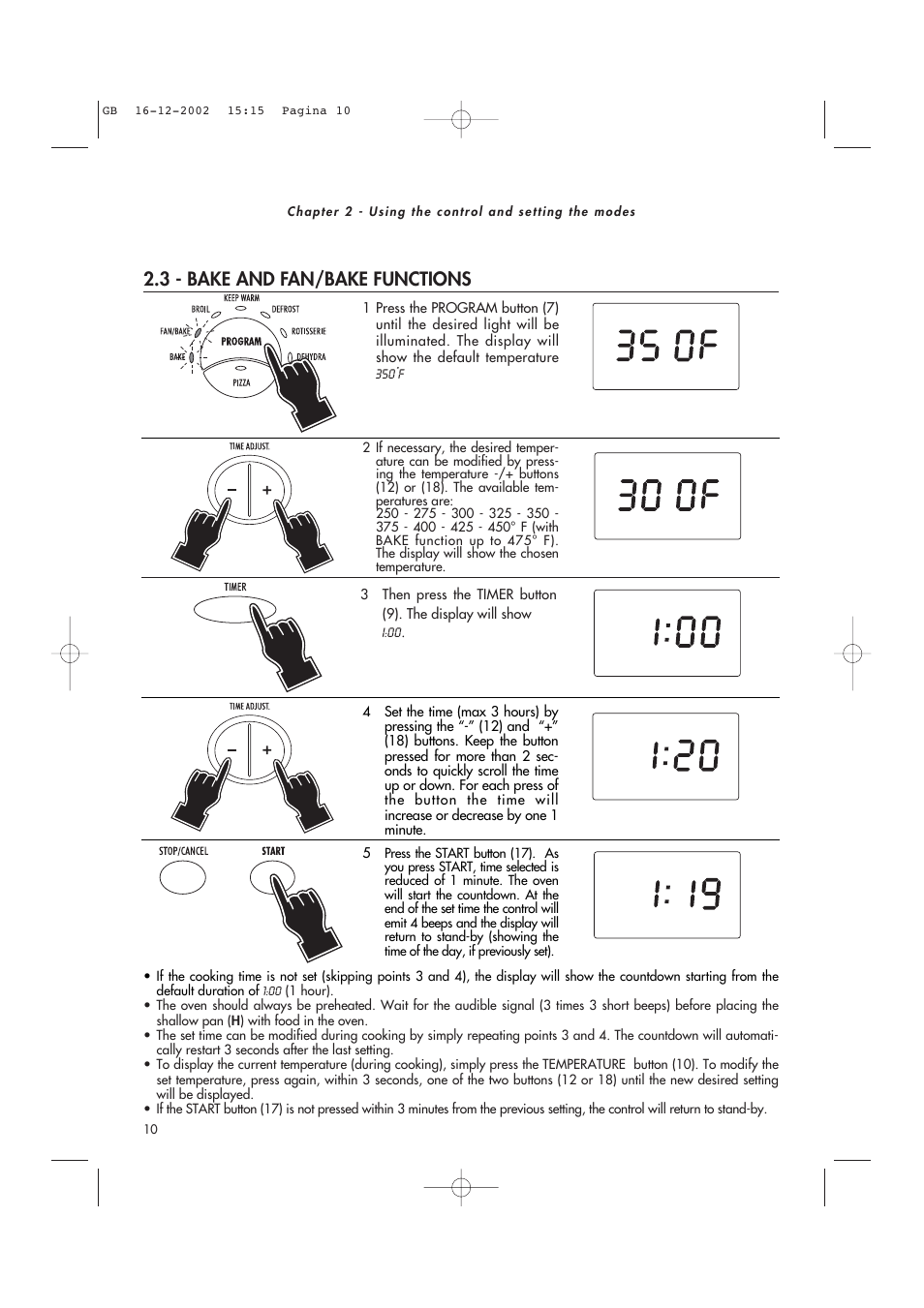 3 - bake and fan/bake functions | DeLonghi AD1099 User Manual | Page 10 / 21