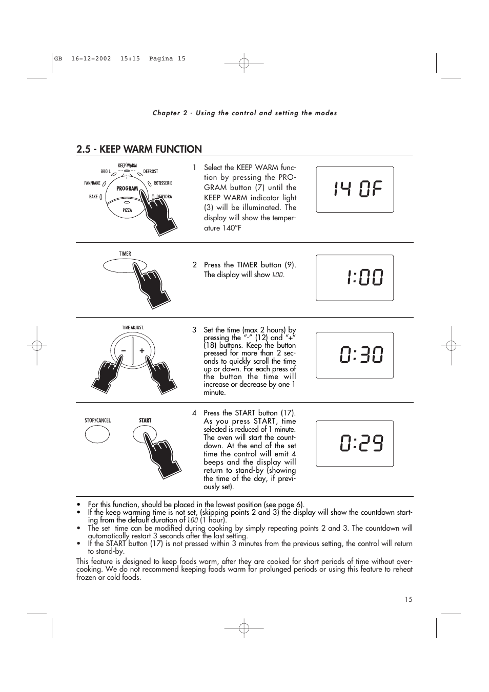 5 - keep warm function | DeLonghi AD1099 User Manual | Page 15 / 21