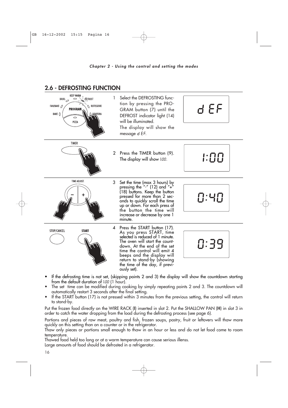 6 - defrosting function | DeLonghi AD1099 User Manual | Page 16 / 21