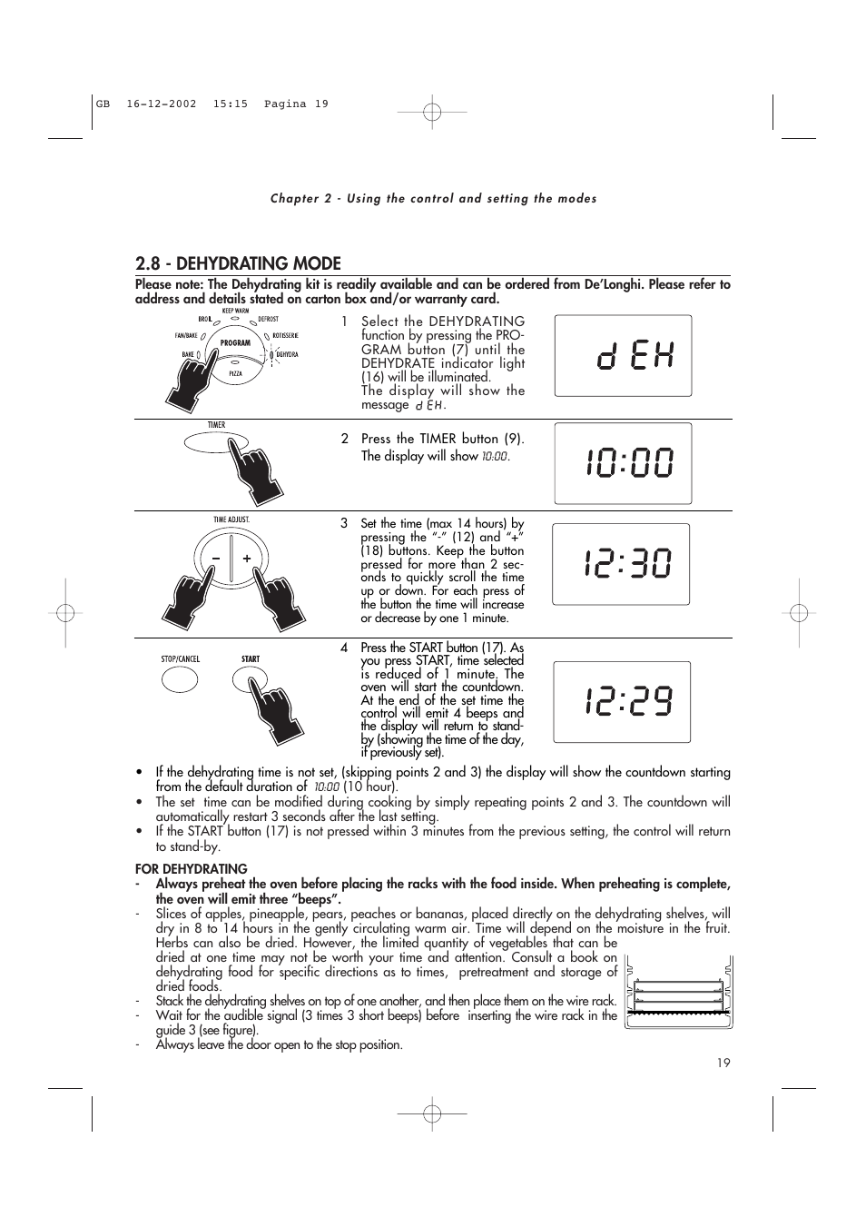 8 - dehydrating mode | DeLonghi AD1099 User Manual | Page 19 / 21