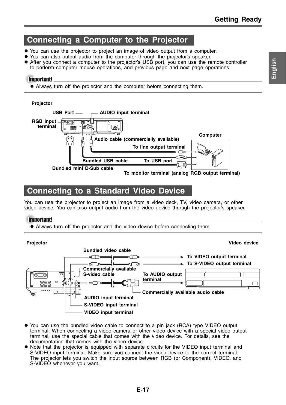 Getting ready | Casio XJ-460 Basic Operations User Manual | Page 17 / 32