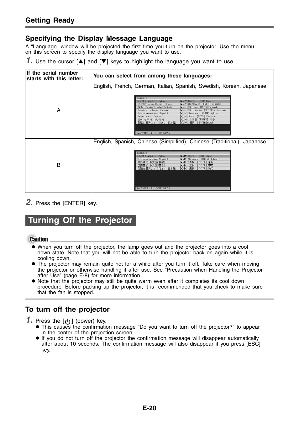 Turning off the projector | Casio XJ-460 Basic Operations User Manual | Page 20 / 32
