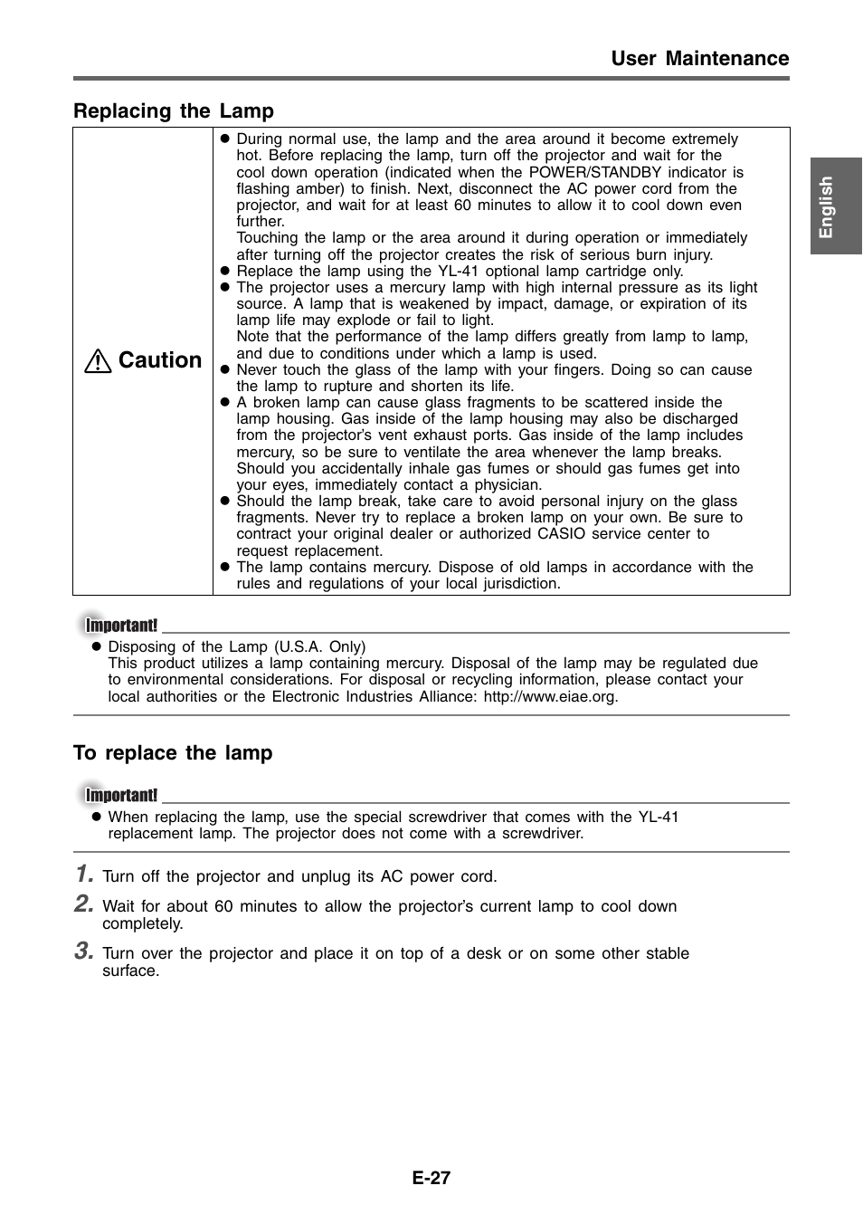 Caution | Casio XJ-460 Basic Operations User Manual | Page 27 / 32