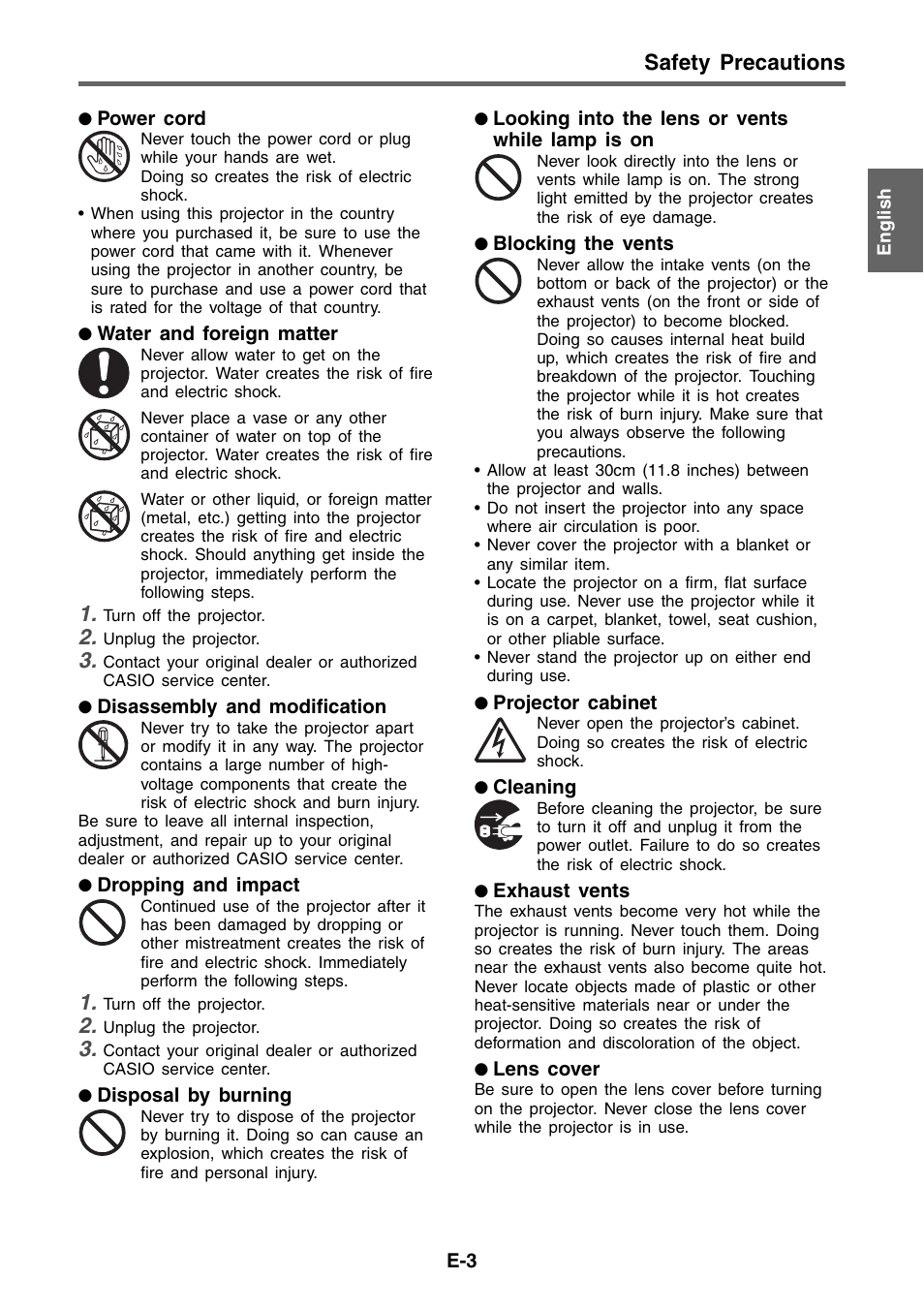 Safety precautions | Casio XJ-460 Basic Operations User Manual | Page 3 / 32