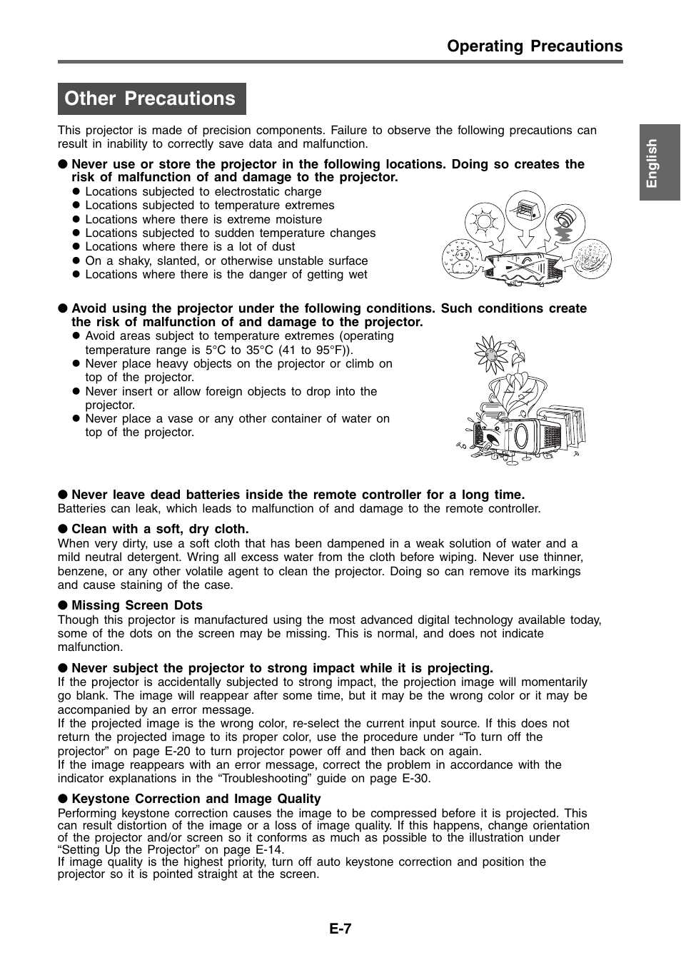 Other precautions, Operating precautions | Casio XJ-460 Basic Operations User Manual | Page 7 / 32