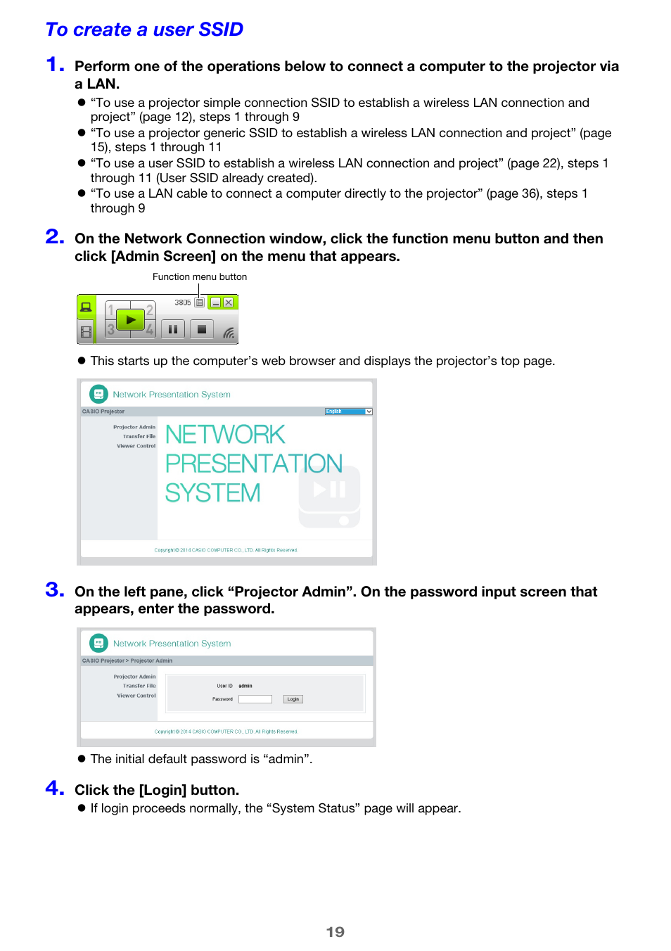 To create a user ssid | Casio XJ-UT310WN Network Function Guide User Manual | Page 19 / 79