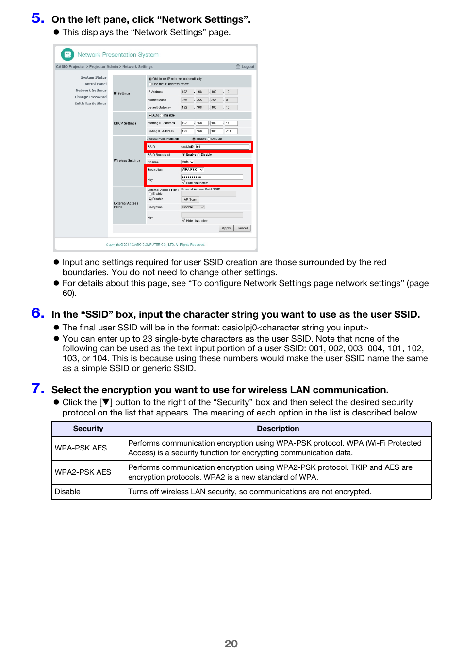 Casio XJ-UT310WN Network Function Guide User Manual | Page 20 / 79