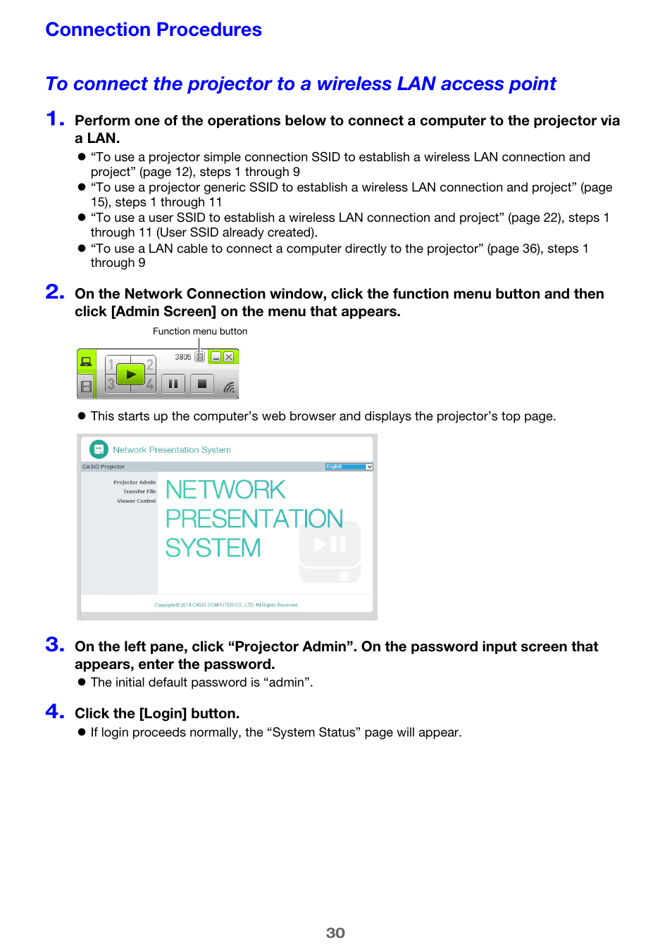 Connection procedures | Casio XJ-UT310WN Network Function Guide User Manual | Page 30 / 79