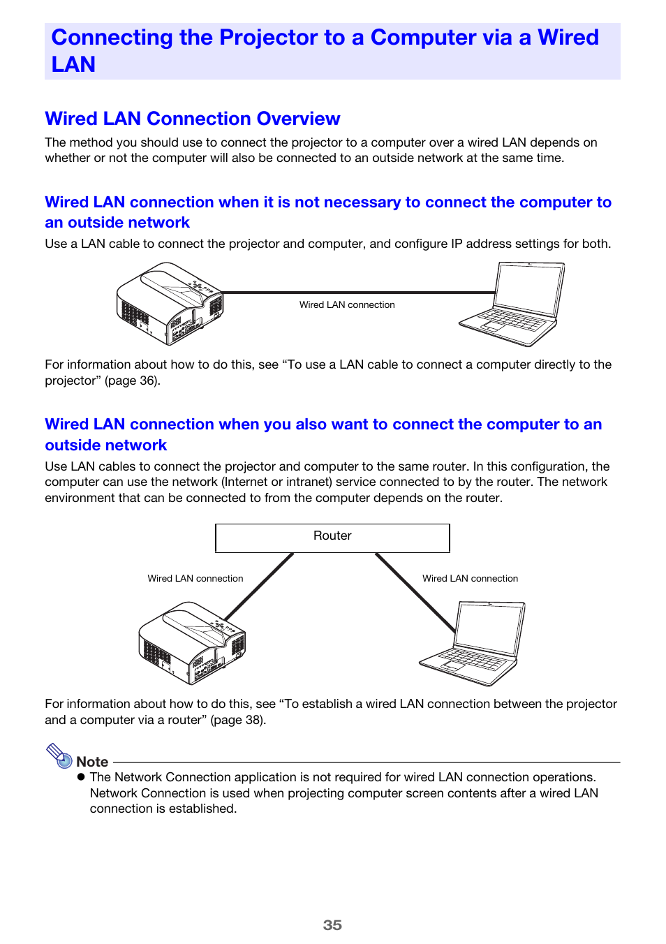 Wired lan connection overview | Casio XJ-UT310WN Network Function Guide User Manual | Page 35 / 79