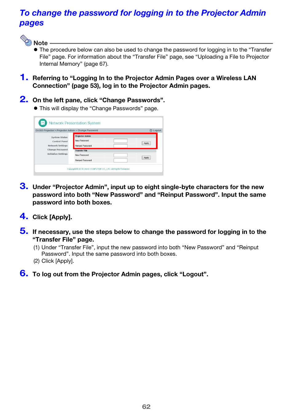 E 62) | Casio XJ-UT310WN Network Function Guide User Manual | Page 62 / 79