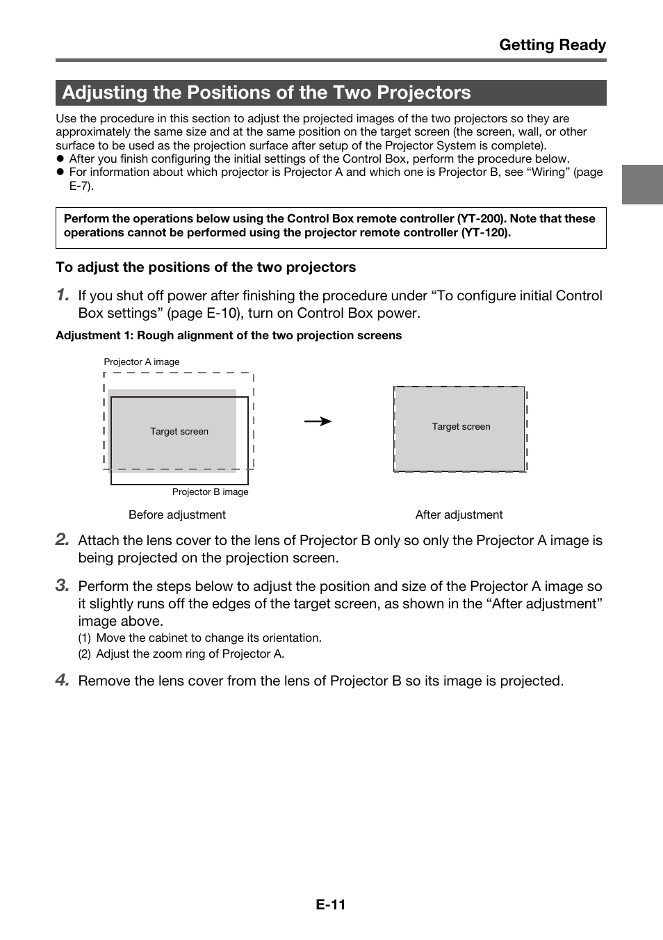 Adjusting the positions of, Adjusting the positions of the two projectors | Casio XJ-SK600 User Manual | Page 12 / 19