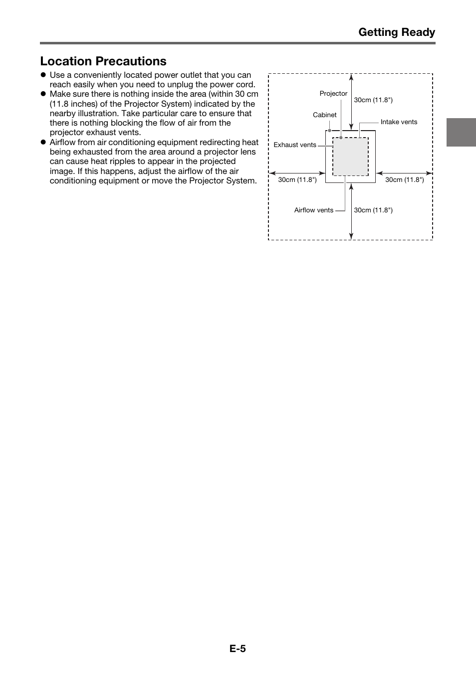 Location precautions, Getting ready | Casio XJ-SK600 User Manual | Page 6 / 19