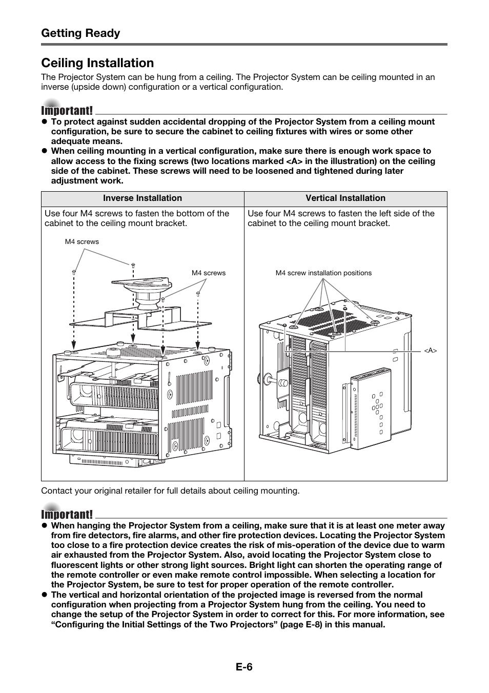 Ceiling installation, Getting ready | Casio XJ-SK600 User Manual | Page 7 / 19