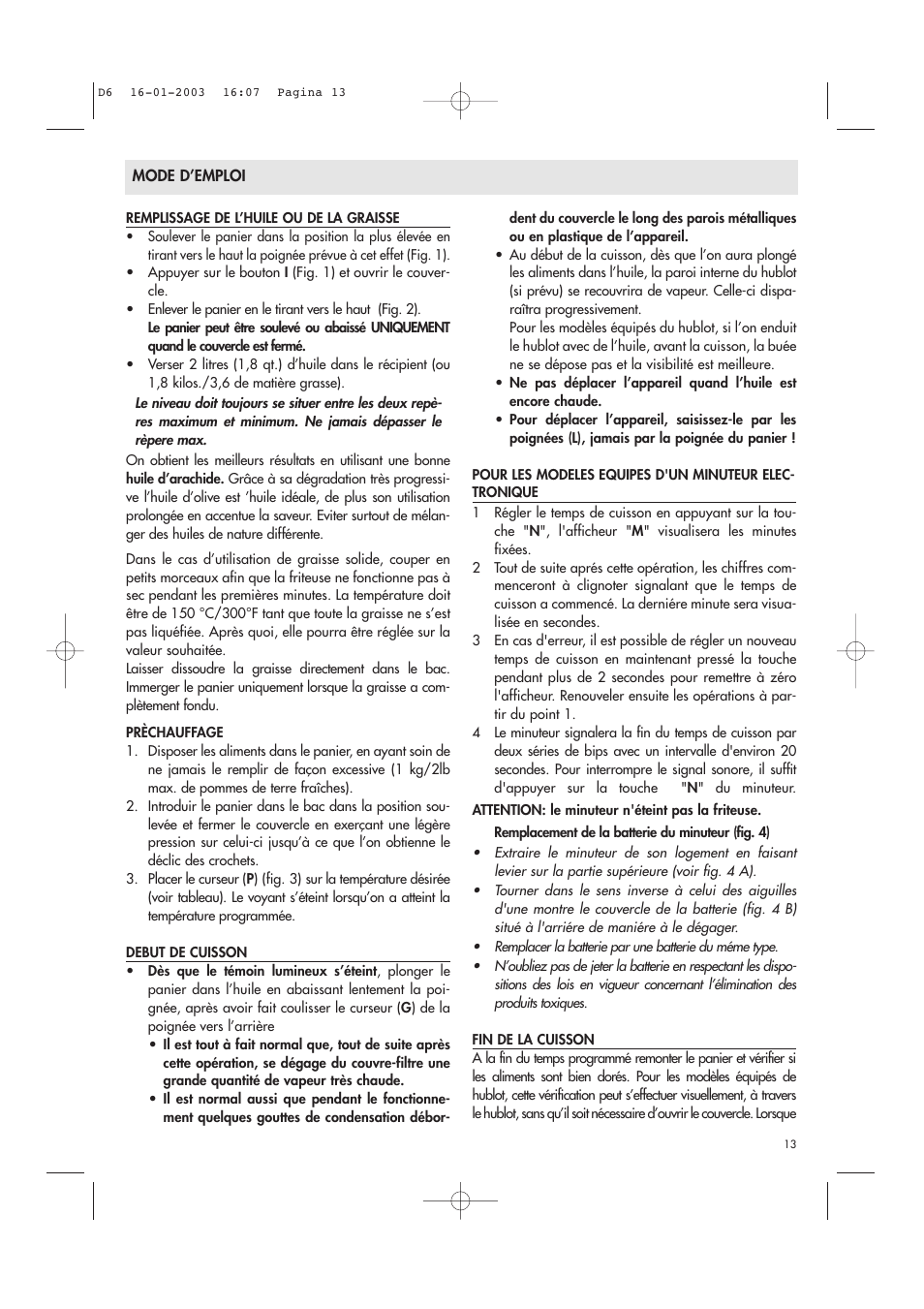 DeLonghi Electric Deep Fryer User Manual | Page 13 / 31