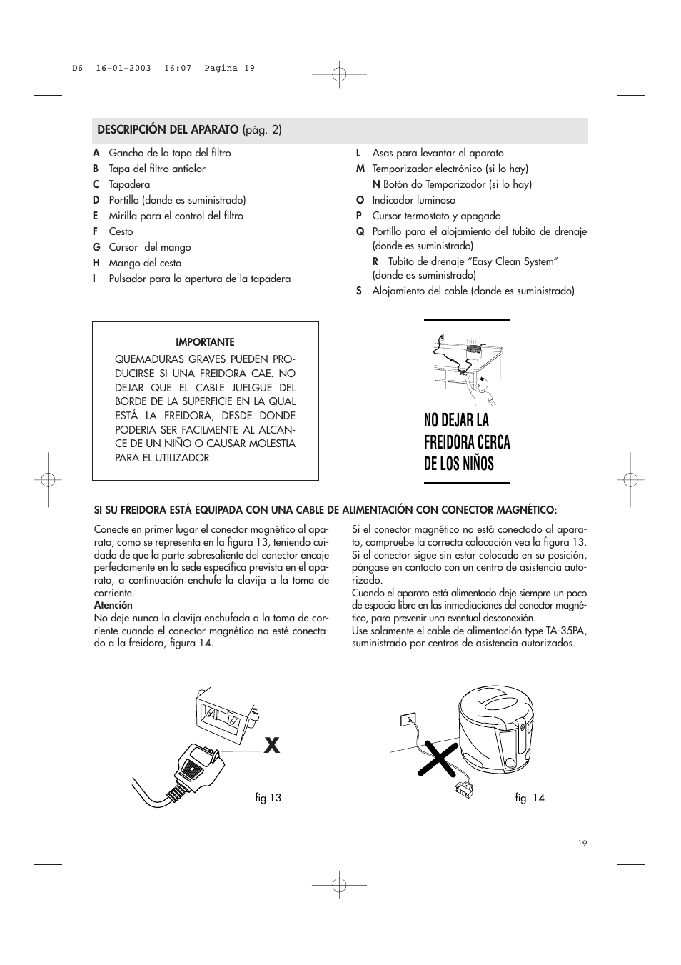No dejar la freidora cerca de los niños | DeLonghi Electric Deep Fryer User Manual | Page 19 / 31