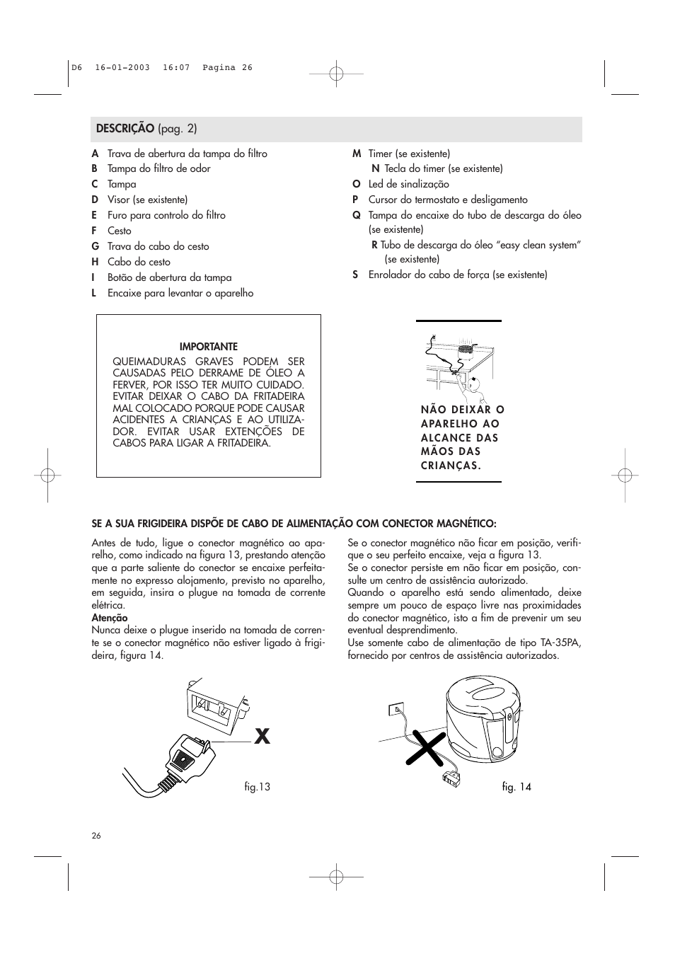 No dejar la freidora cerca de los niños | DeLonghi Electric Deep Fryer User Manual | Page 26 / 31