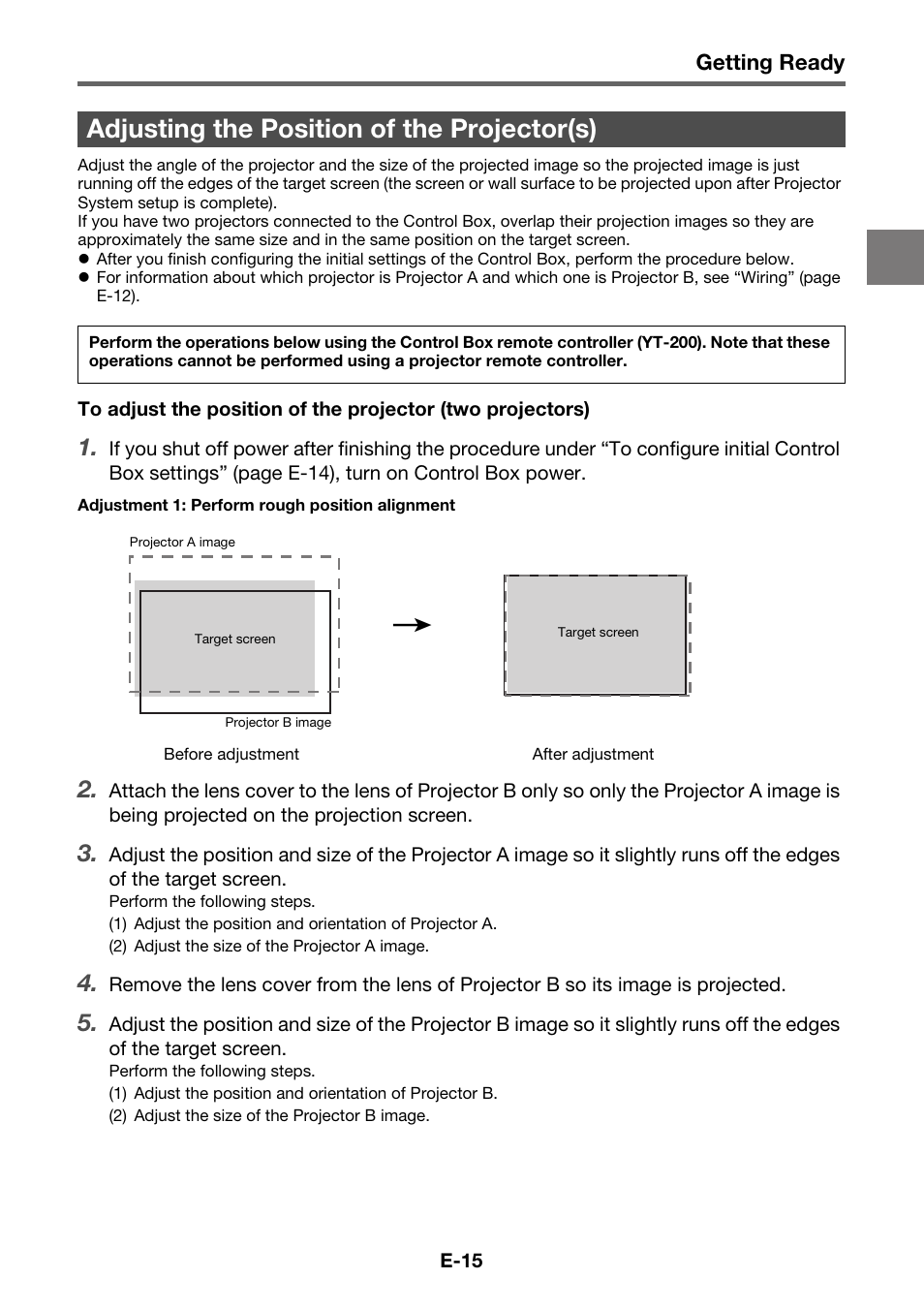 Adjusting the position of the projector(s) | Casio YA-S10 Setup Guide User Manual | Page 16 / 36