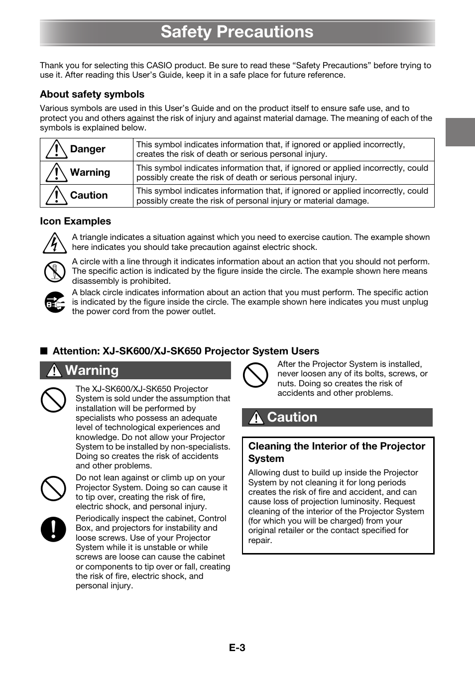 Safety precautions | Casio YA-S10 Setup Guide User Manual | Page 4 / 36