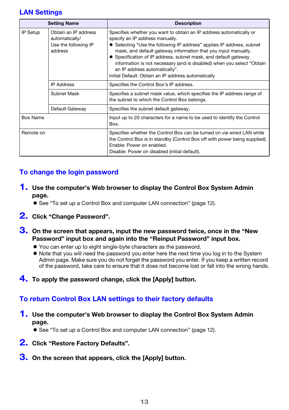 Lan settings | Casio YA-S10 User Guide User Manual | Page 13 / 34