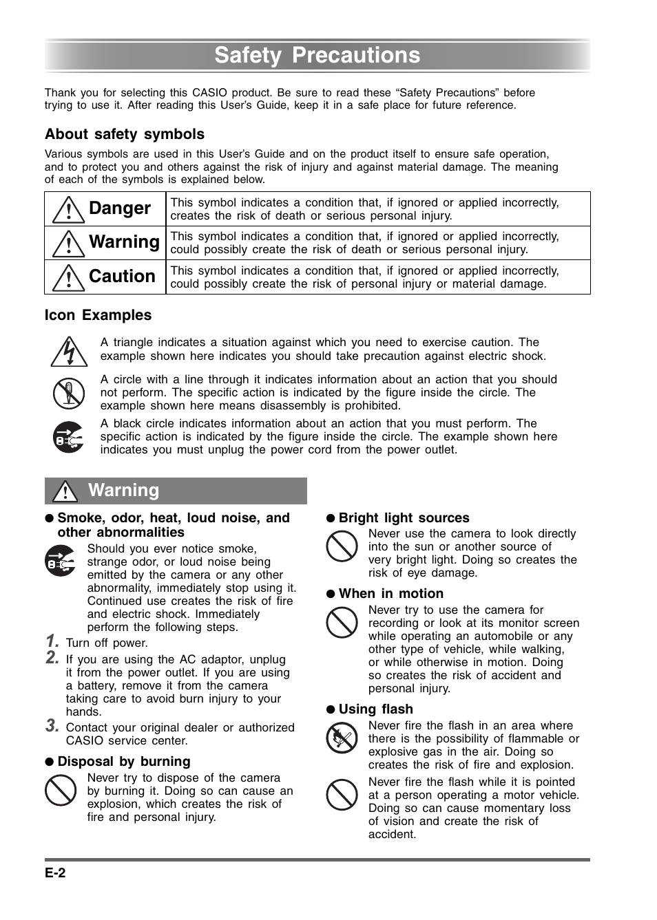 Safety precautions, Danger, Warning | Caution | Casio YC-430 User Manual | Page 2 / 50
