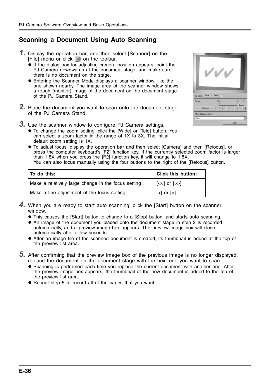 Scanning a document using auto scanning | Casio YC-430 User Manual | Page 36 / 50