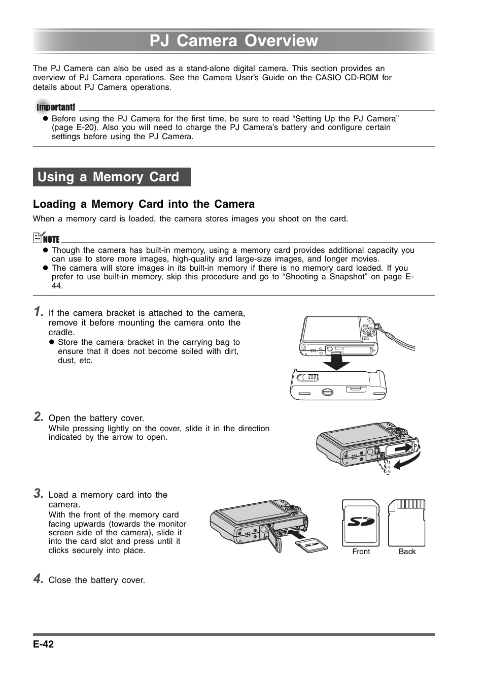 Pj camera overview | Casio YC-430 User Manual | Page 42 / 50