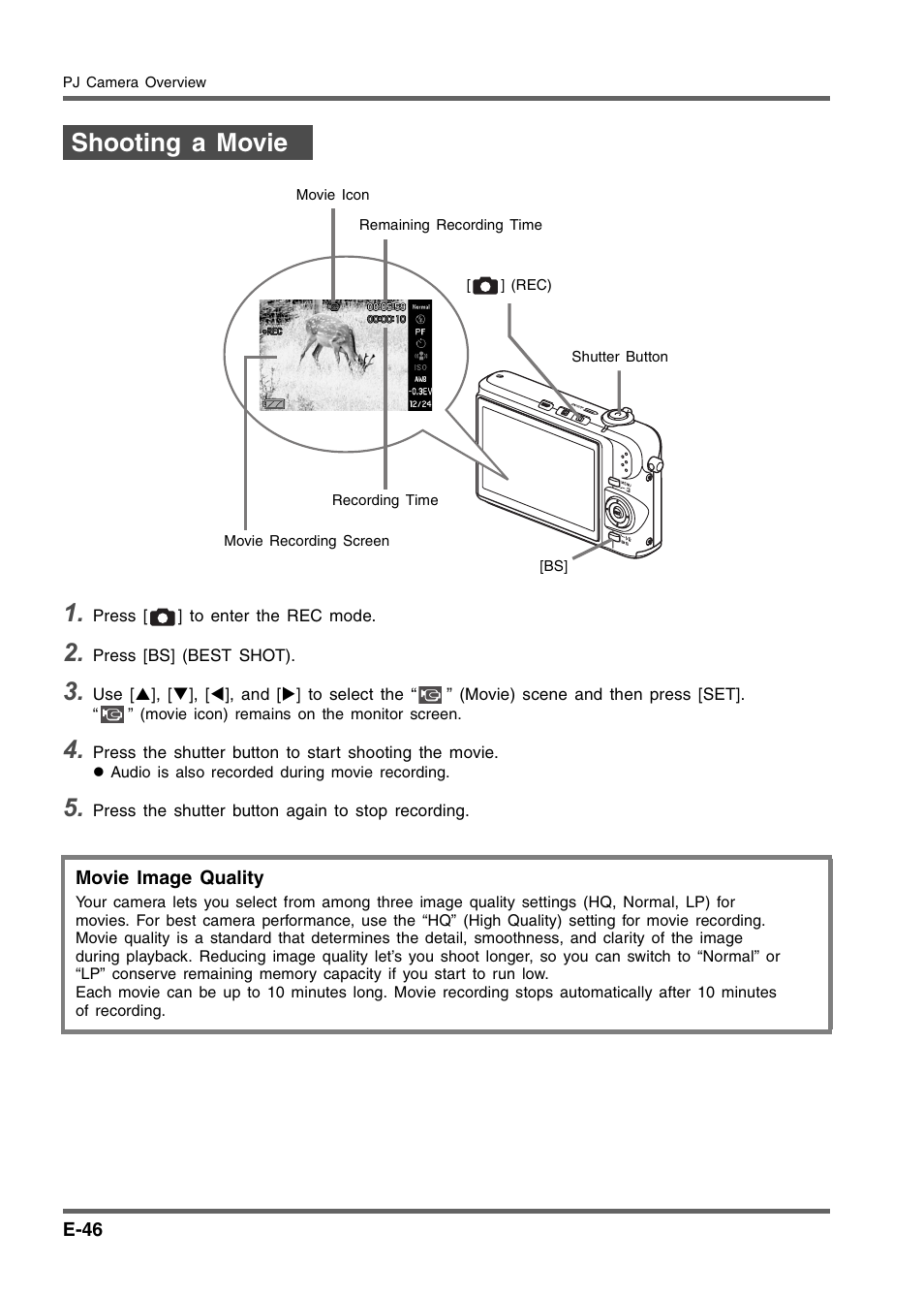 Shooting a movie | Casio YC-430 User Manual | Page 46 / 50