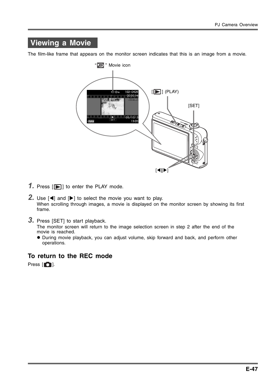 Viewing a movie | Casio YC-430 User Manual | Page 47 / 50