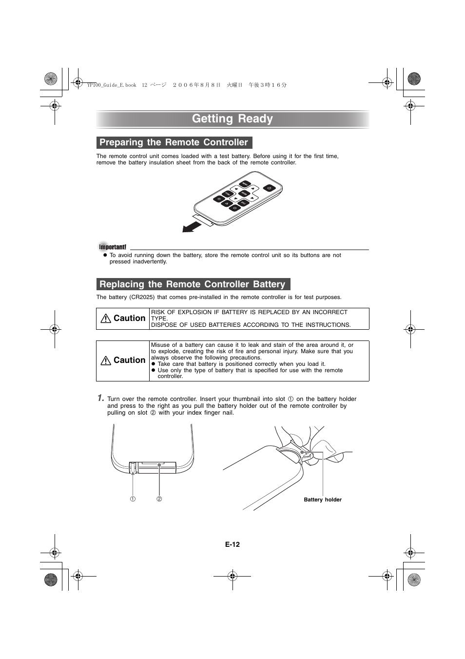 Getting ready, Caution | Casio YP-100 Getting Started User Manual | Page 12 / 22