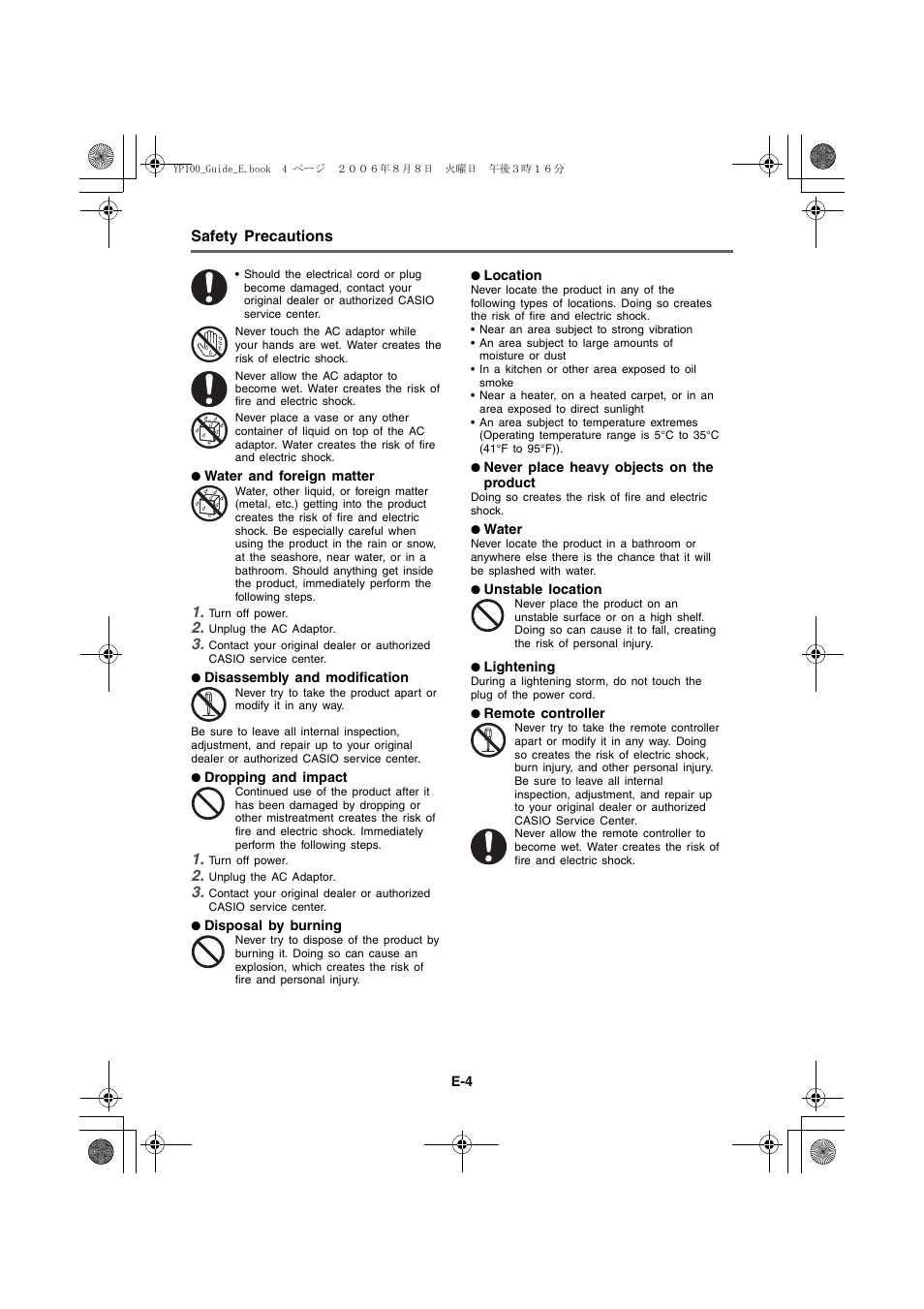 Safety precautions | Casio YP-100 Getting Started User Manual | Page 4 / 22