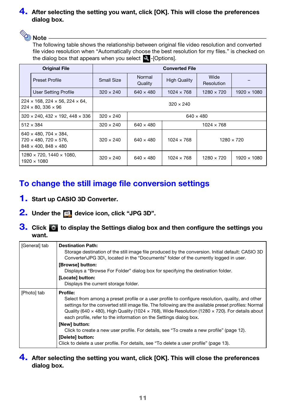 To change the still image file conversion settings | Casio YA-D30 User Guide User Manual | Page 11 / 17
