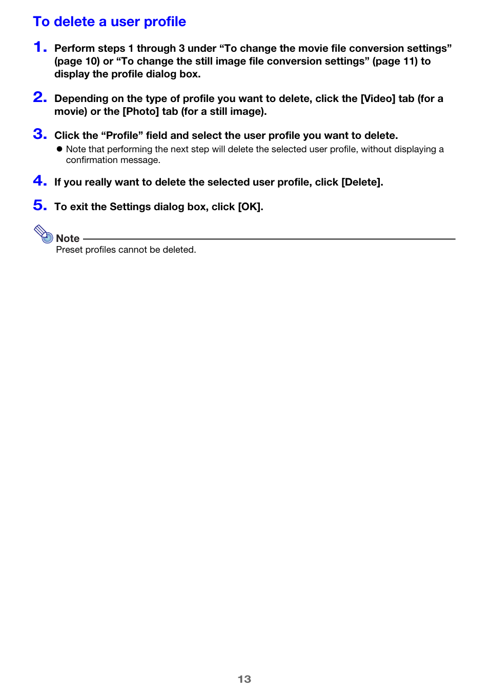To delete a user profile | Casio YA-D30 User Guide User Manual | Page 13 / 17