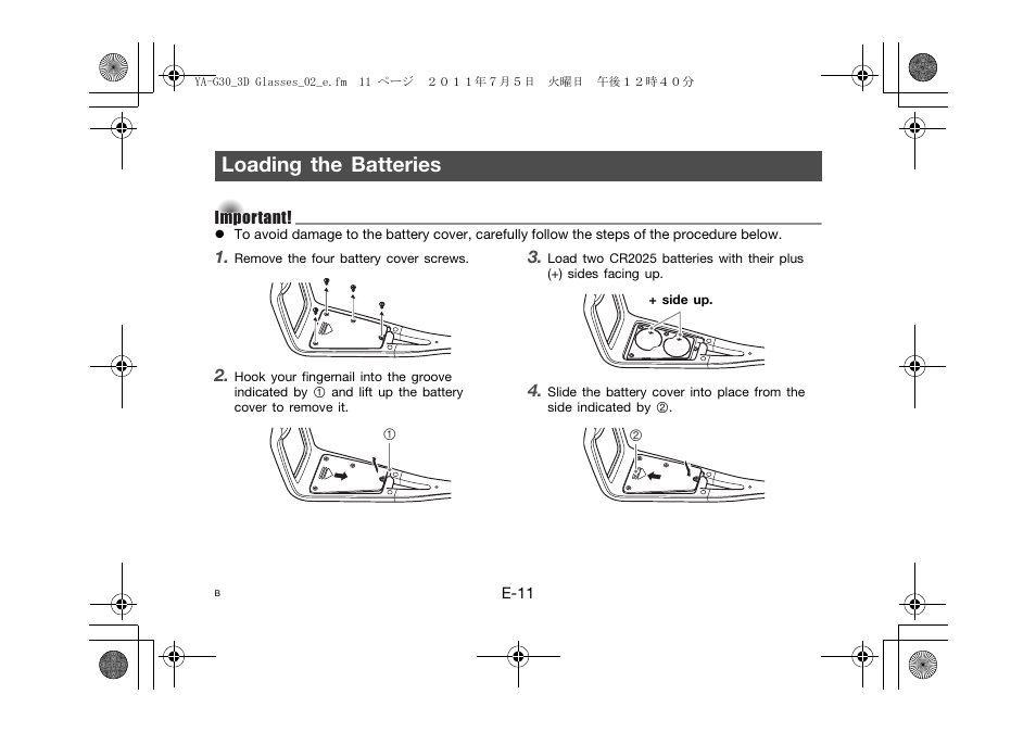 Loading the batteries | Casio YA-G30 User Manual | Page 13 / 22