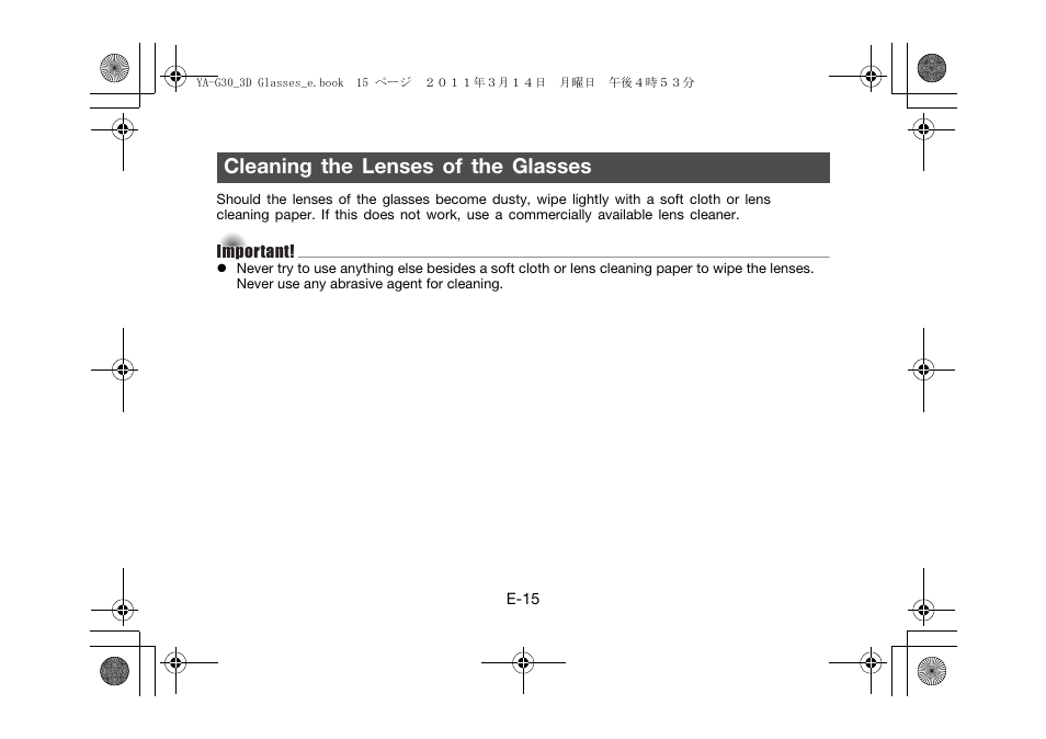 Cleaning the lenses of the glasses | Casio YA-G30 User Manual | Page 17 / 22