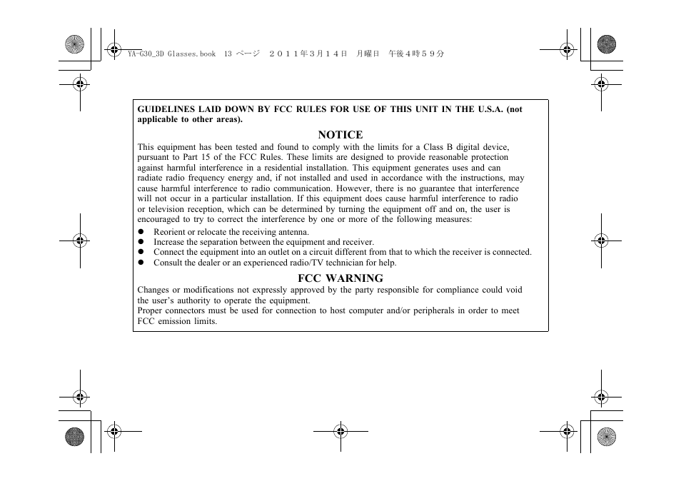 Notice, Fcc warning | Casio YA-G30 User Manual | Page 19 / 22