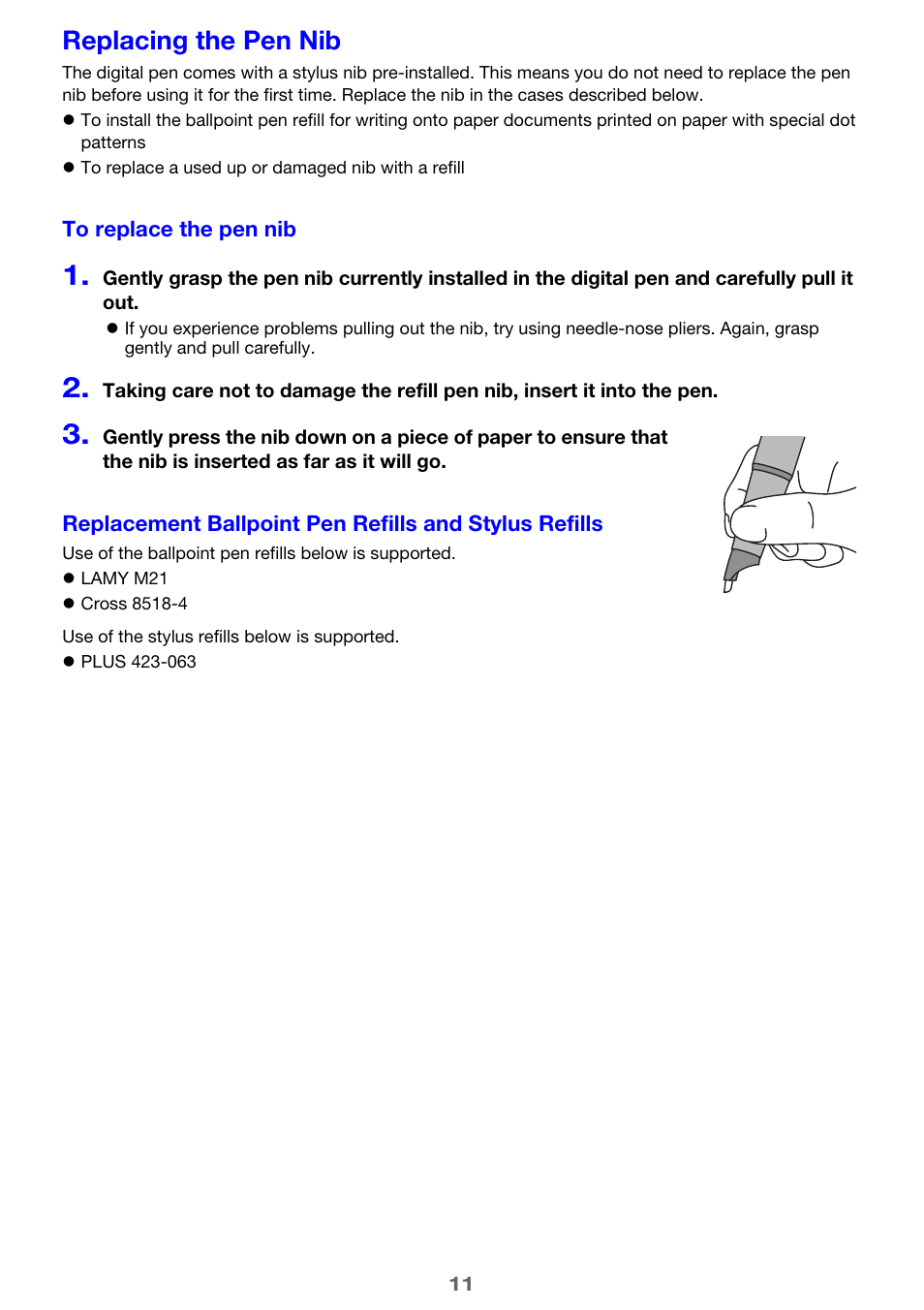 Replacing the pen nib | Casio YA-W72M User Guide User Manual | Page 11 / 89