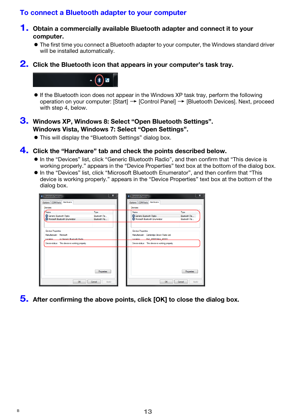 To connect a bluetooth adapter to your computer | Casio YA-W72M User Guide User Manual | Page 13 / 89