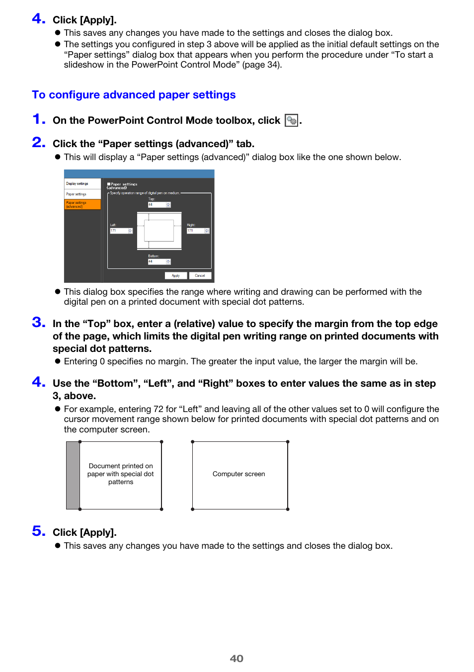 To configure advanced paper settings | Casio YA-W72M User Guide User Manual | Page 40 / 89